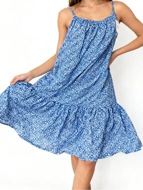 Blue Floral Spaghetti Strap Sundress